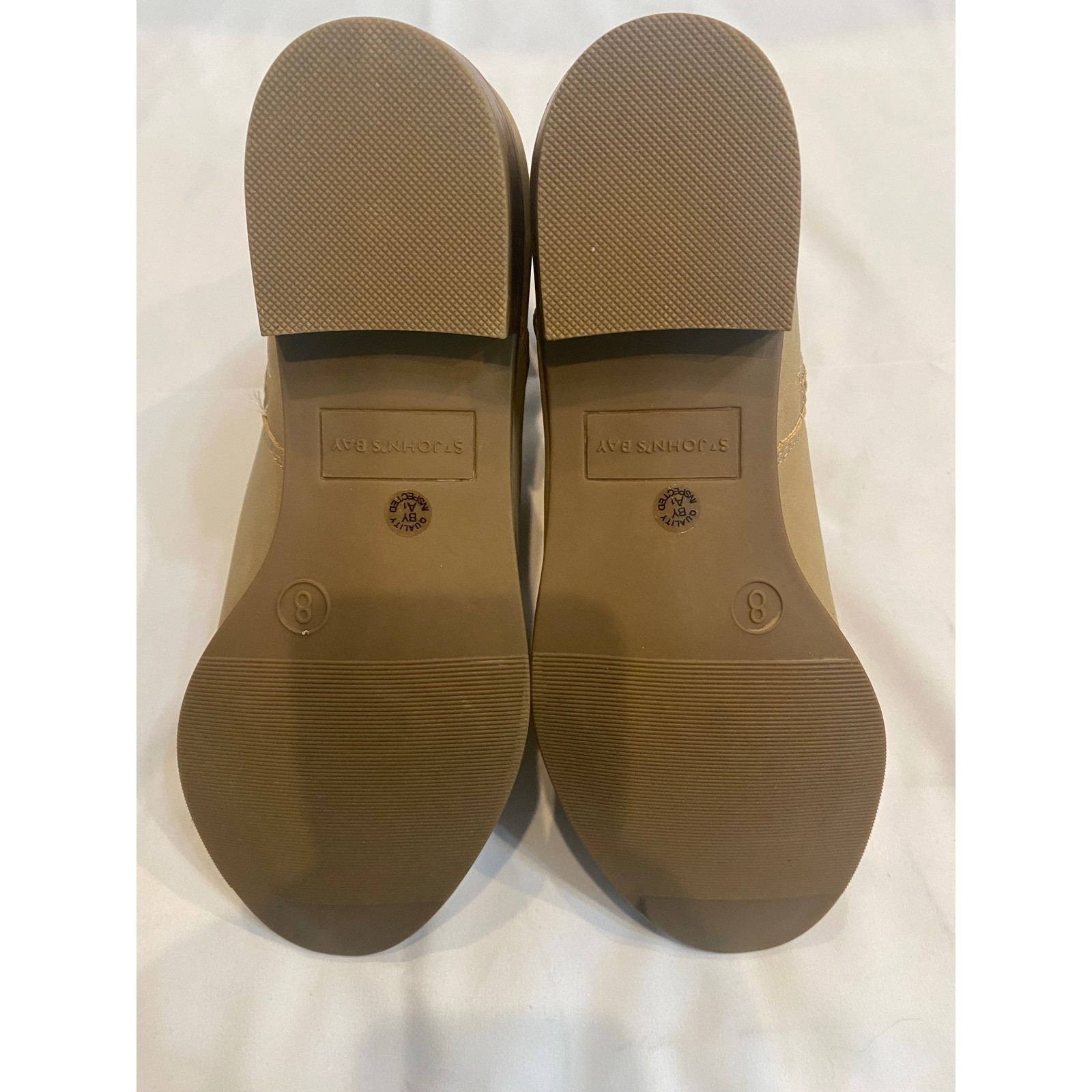 St. Johns Bay Ryder Sand Tan Ankle Boots Buckle Block Heel Booties Womens Size 8