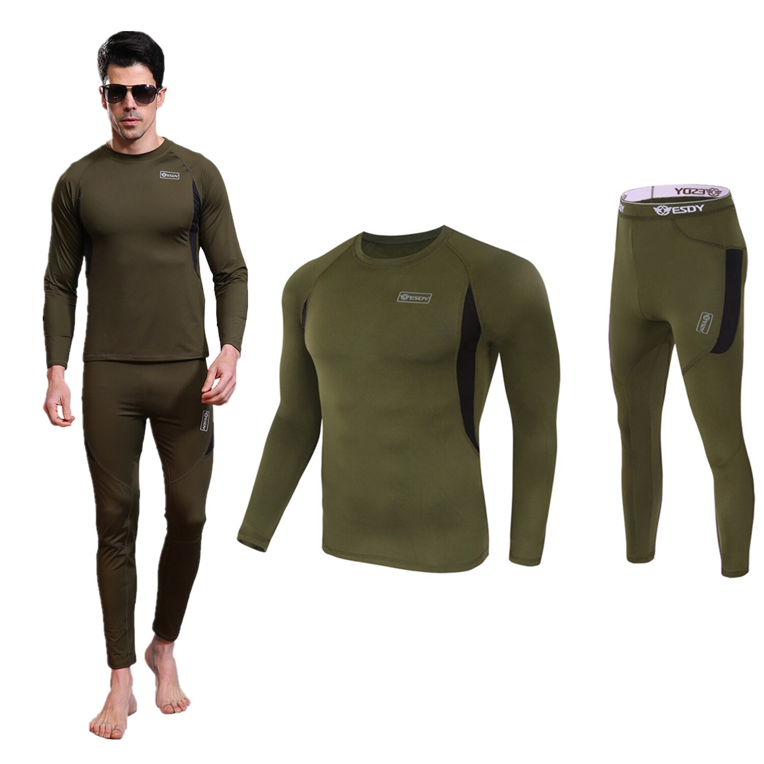 Men Thermal underwear Long Johns Shirt Sweater + fleece Pants and Tops Set
