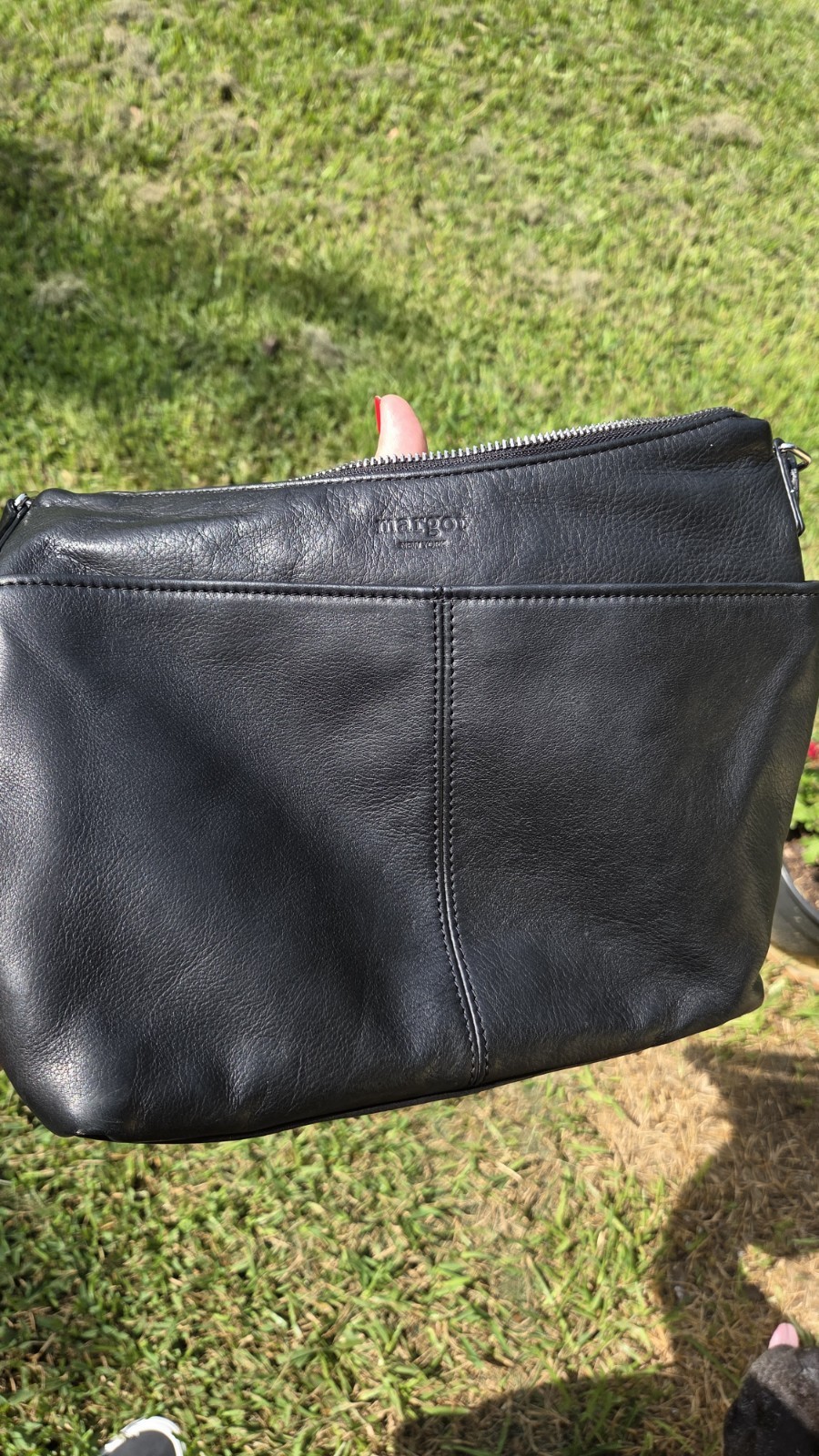 Margot New York Black Leather Crossbody Shoulder Bag Purse Adjustable Strap