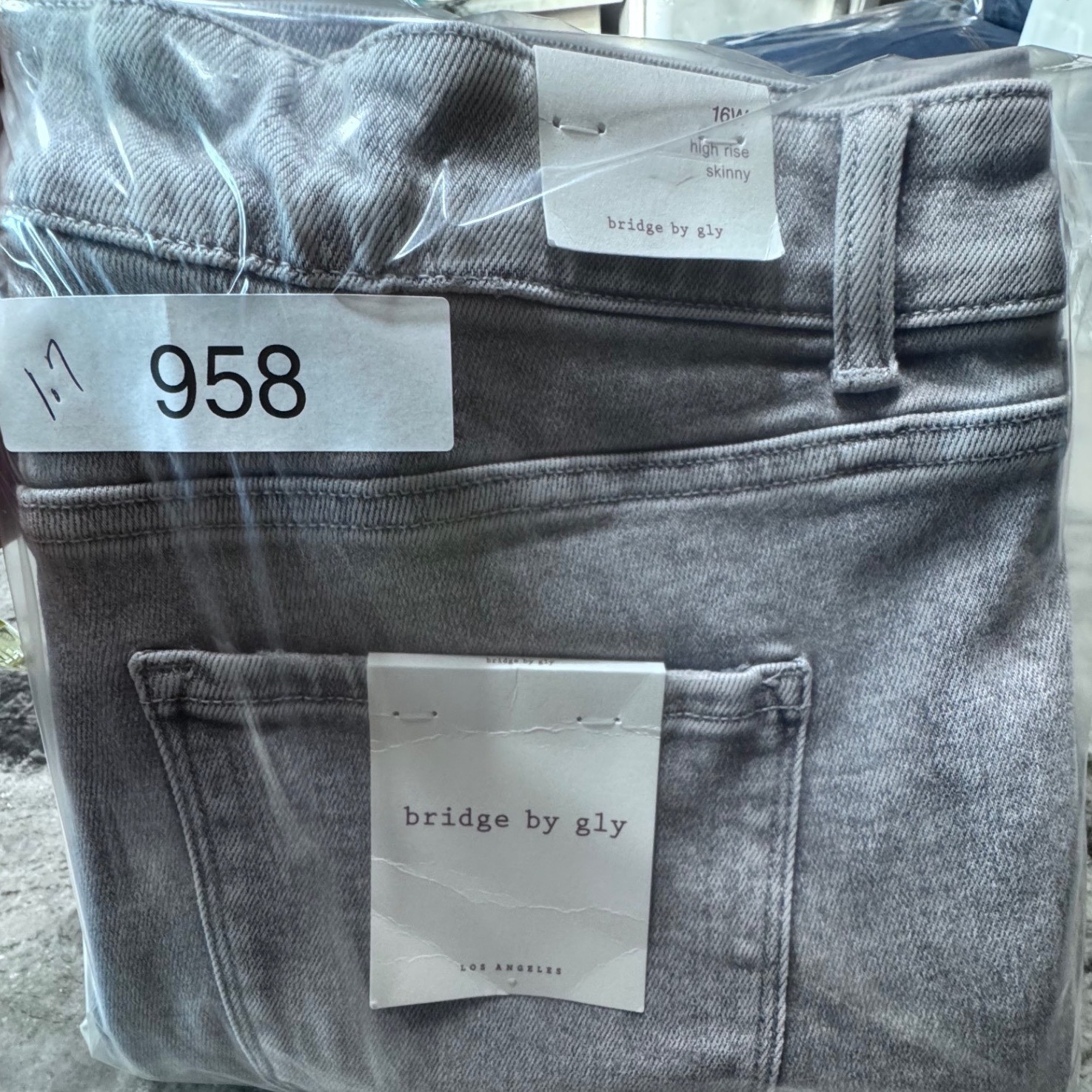 Bridge by Gly Jeans Womens 16W High Rise Skinny Denim Gray Quiet Luxury New