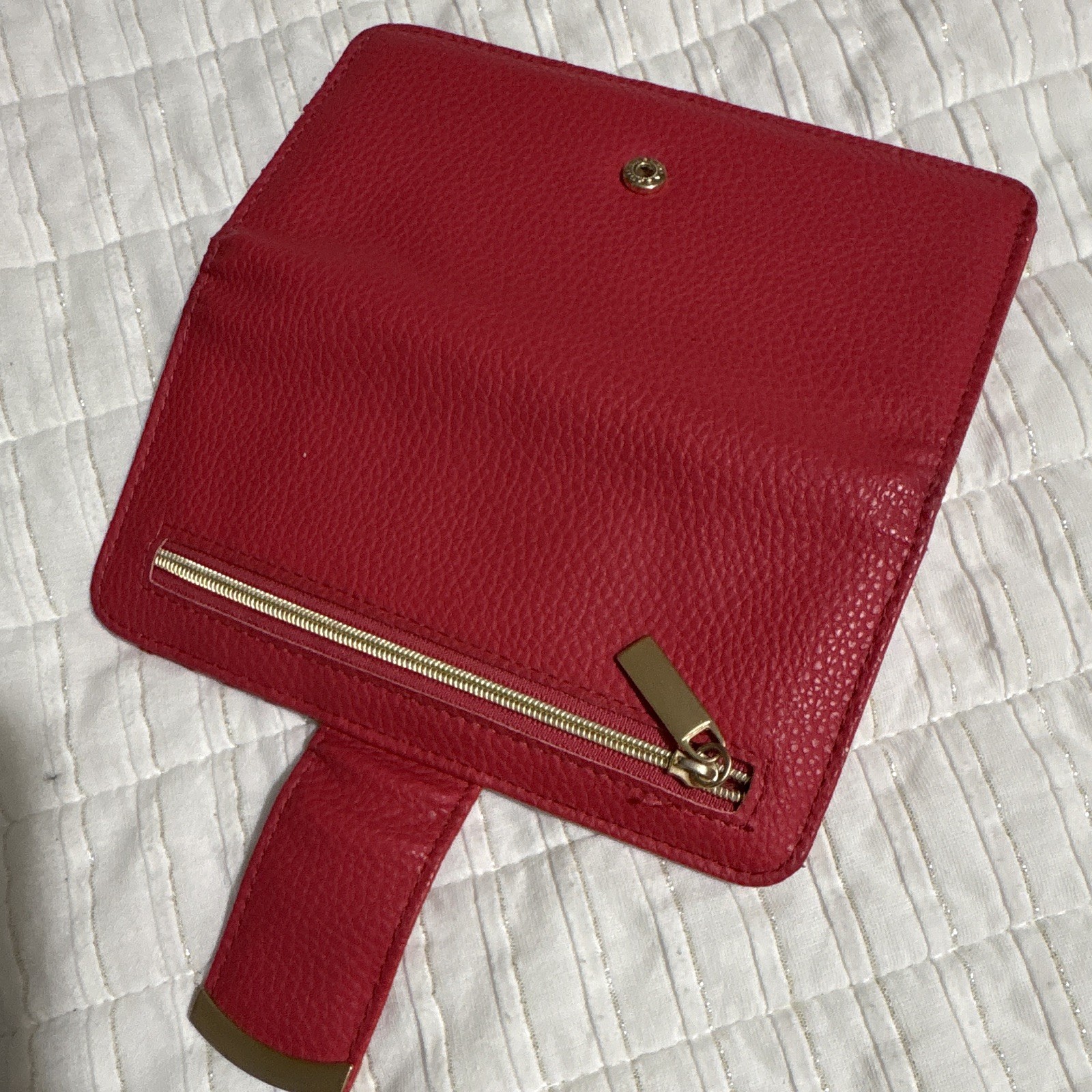 Red Checkbook Wallet Clutch for Women with Zipper Pocket, Card Slots & ID Window