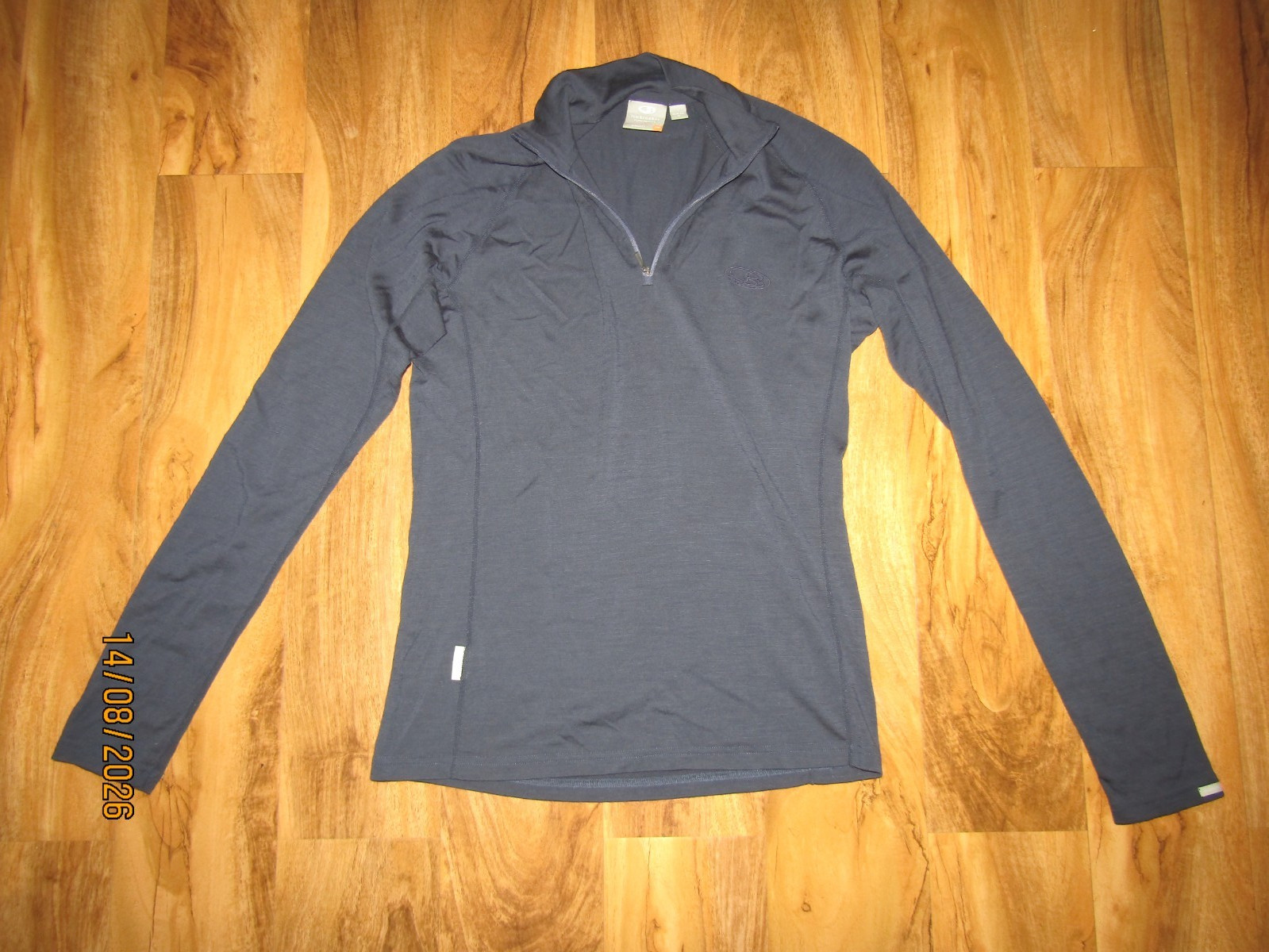 Icebreaker Bodyfit 200 Merino Wool 1/4 Zip Base Layer Top Blue Mens M slim fit