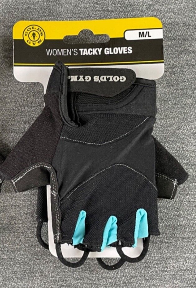 Women’s Gold’s Gym Tacky Fingerless Gloves Size M/L Black & Aqua Brand New
