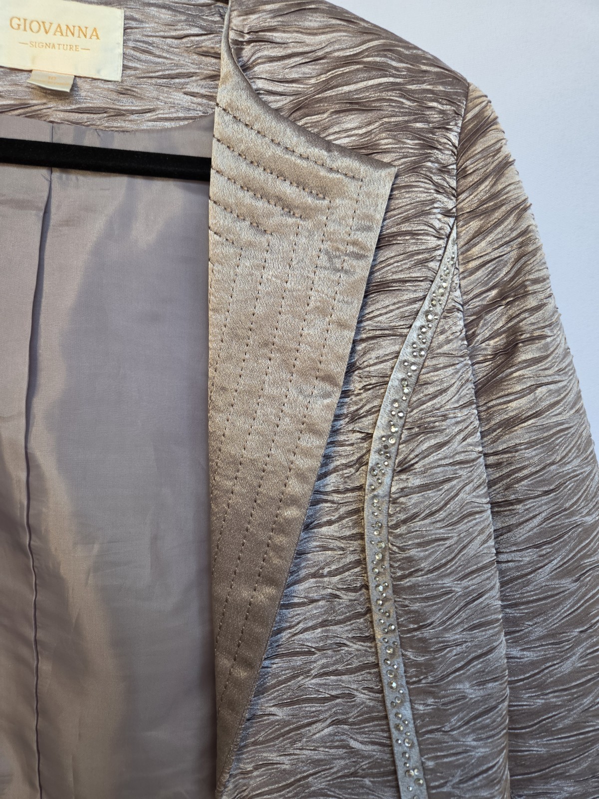Giovanna Signature Women’s Gray Beaded Hook & Eye Lined Blazer Jacket Size 10