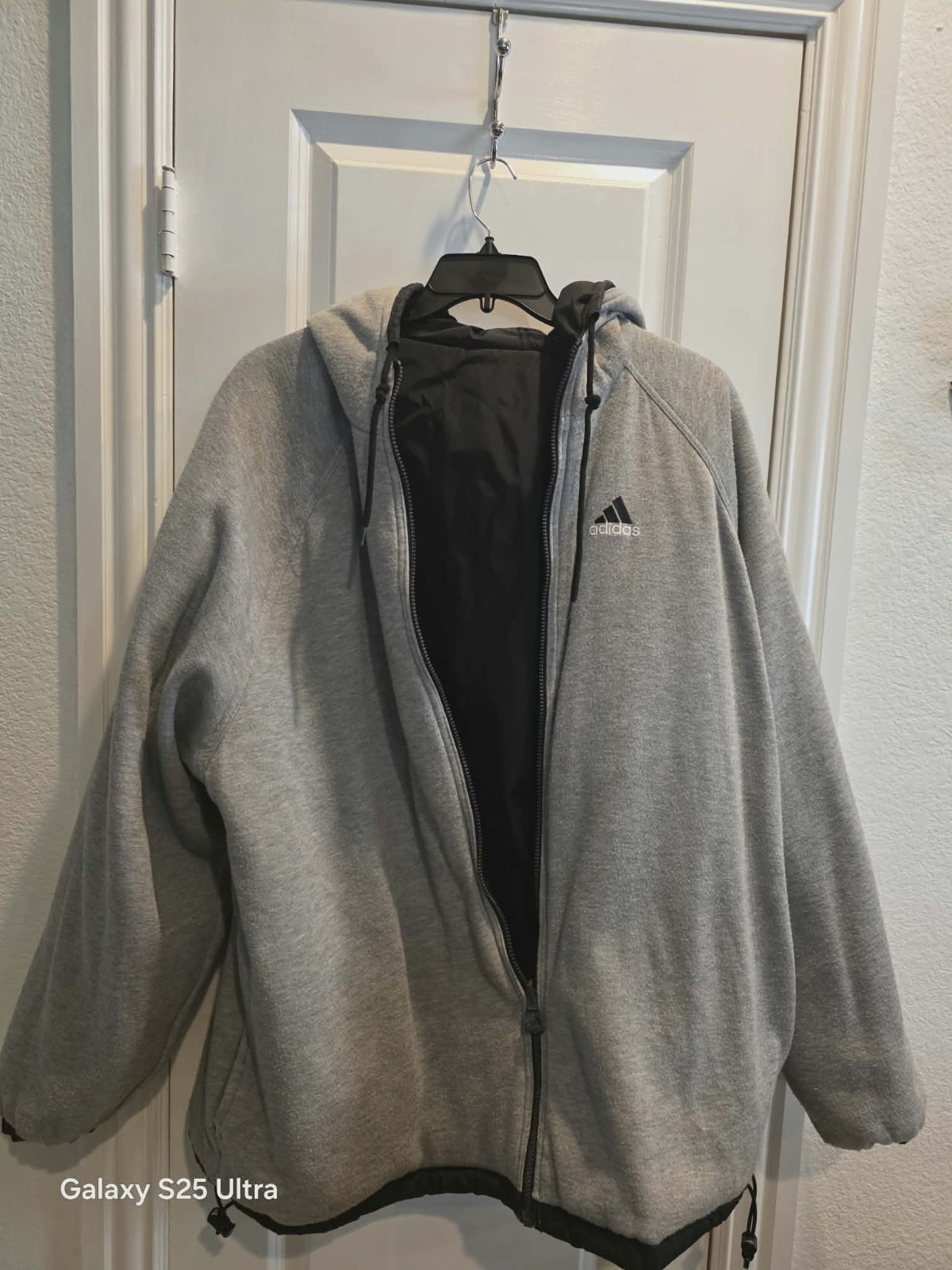 Vtg Adidas Jacket XXL Y2K Reversible Hooded Full Zip 3 Stripe Bomber Winter