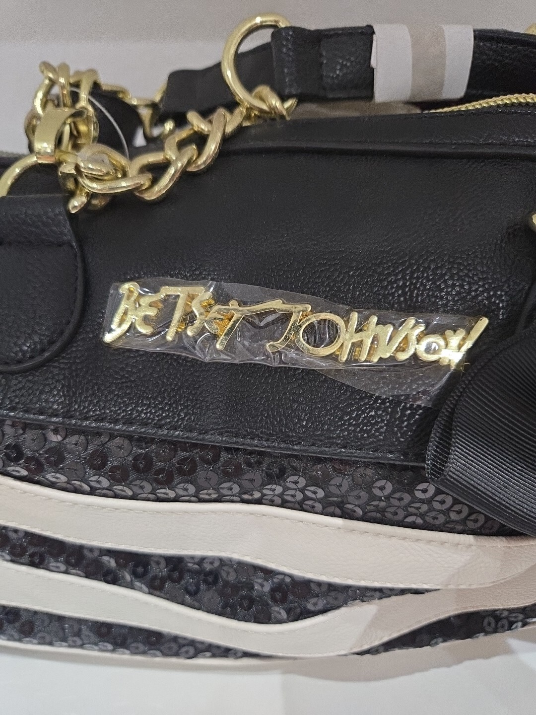BETSEY JOHNSON Sequin Stripes,Stripe Medium Satchel NWT Black