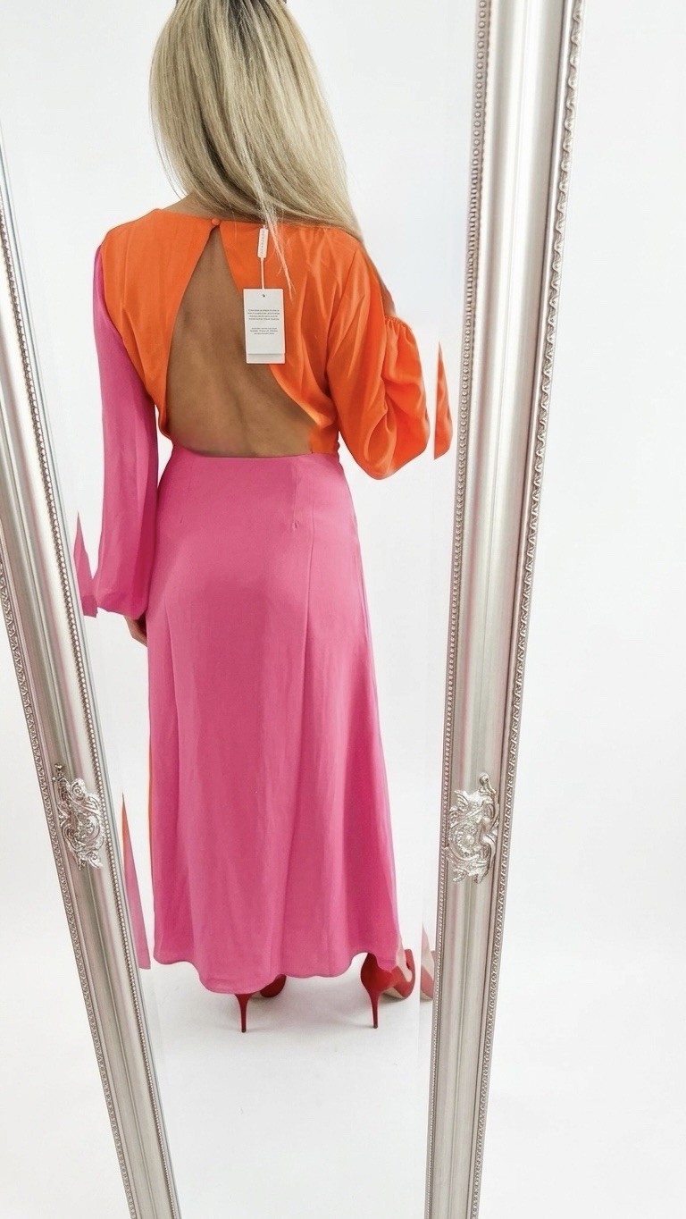 Lavish Frieda knot contrast dress size 6–8 – pink & orange occasion dress