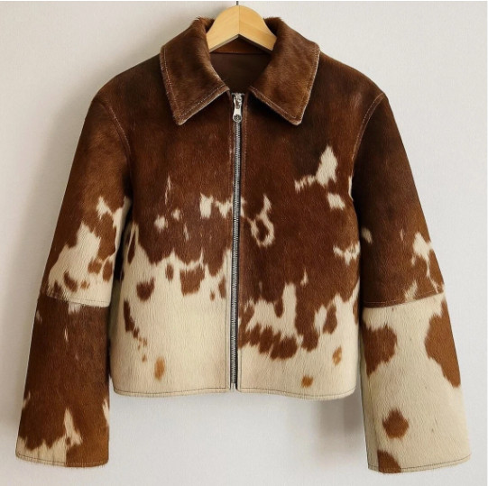 Men’s Western Genuine Cowhide Hair-On Leather Jacket Pony Skin Cowboy Coat