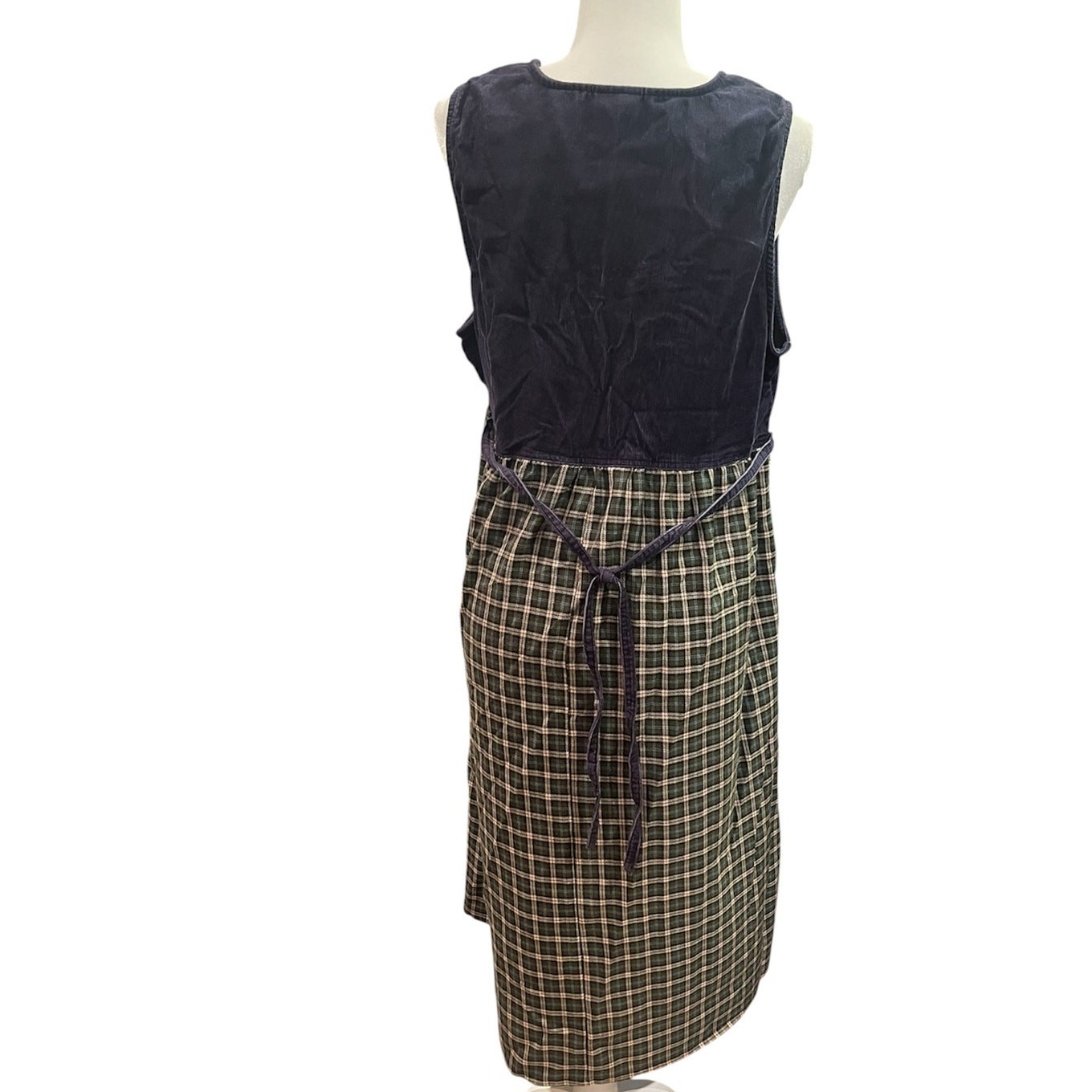 Vintage 90s Christmas Corduroy Midi Dress L Holiday Cottagecore Prairie Retro