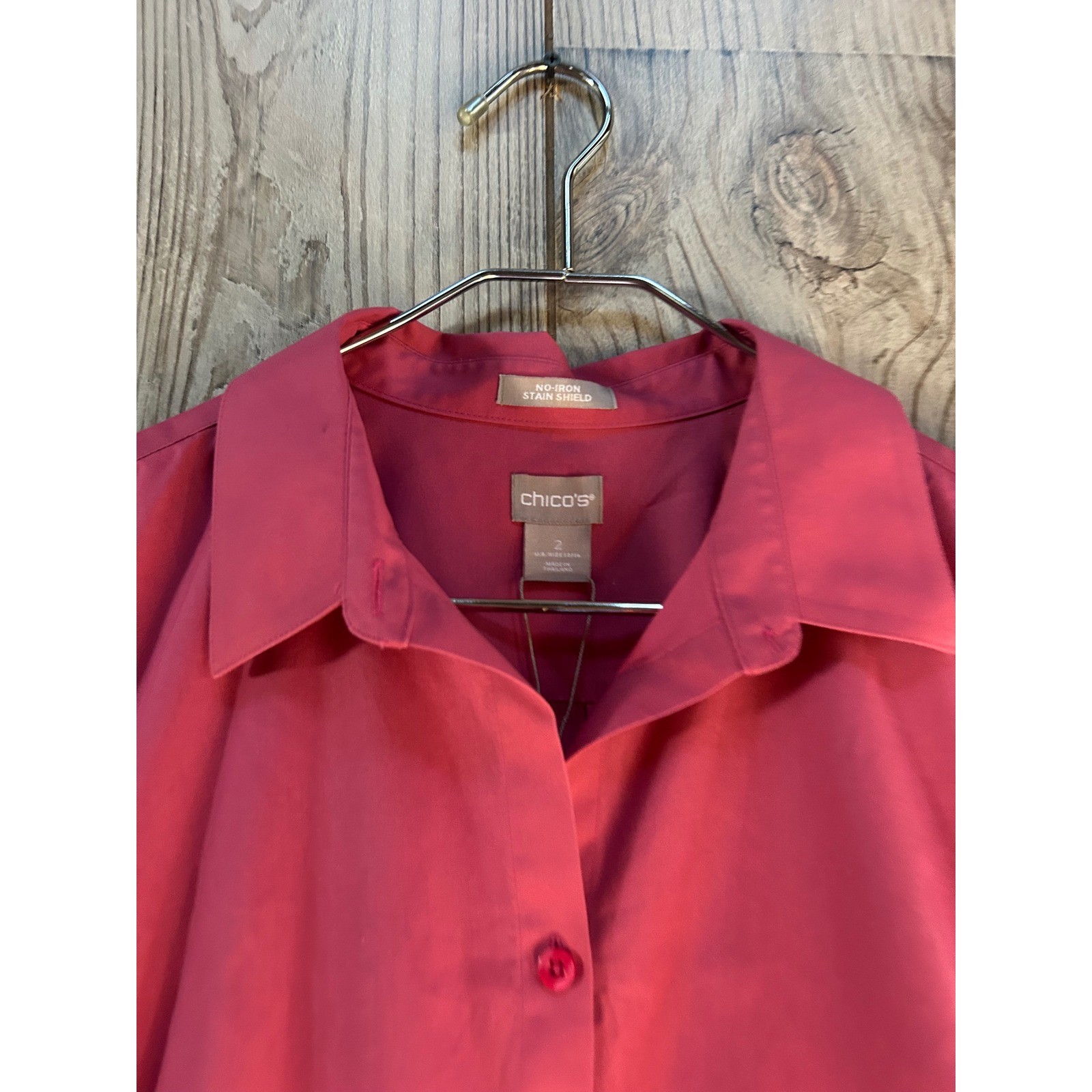 Chicos Rose Mist No-Iron Stain Shield Cotton Tunic Shirt Pink Size 2 Large 12/14