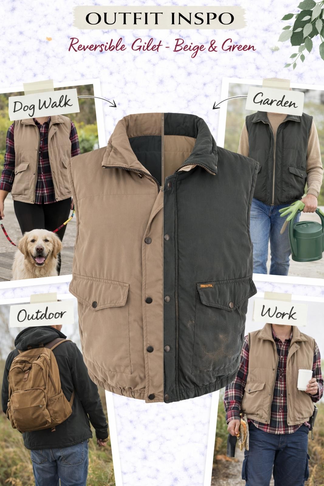 Regatta Reversible Padded Gilet Bodywarmer Green / Beige Men’s Medium
