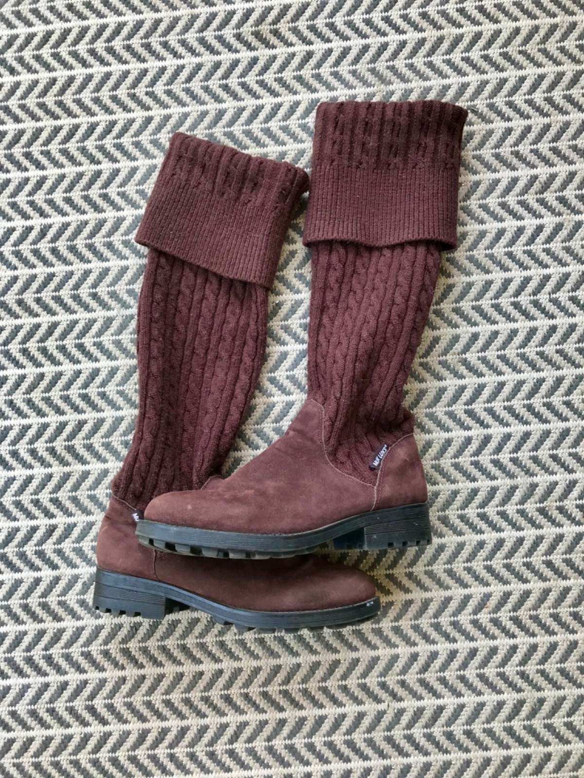 Muk Luks Boots Womens 9 Brown knit Suede over the knee crochet Sweater Boots Y2k