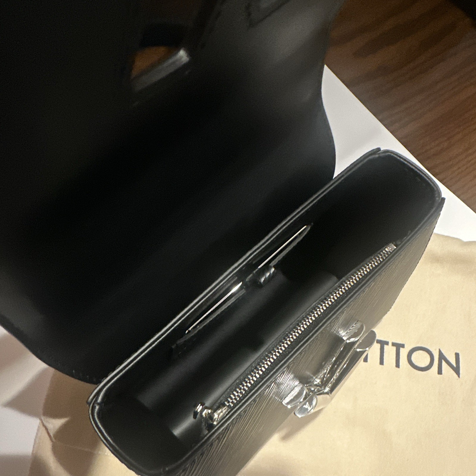 Louis Vuitton Black LV Logo Crossbody Bag Chain Strap Dust Bag Box