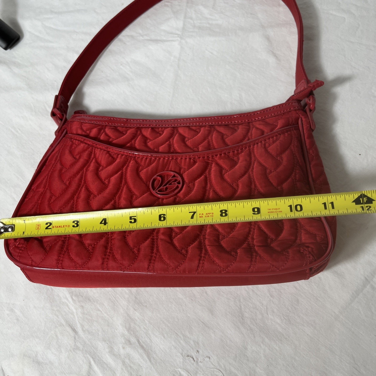 Vera Bradley Vintage Quilted Shoulder Bag Red Microfiber Purse Logo Stitching