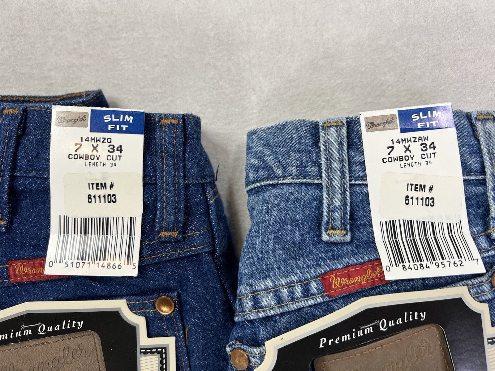 Lot of 2 Vintage Wrangler 14MWZ Jeans Women’s 7×34 Cowboy Cut Slim Fit Blue New