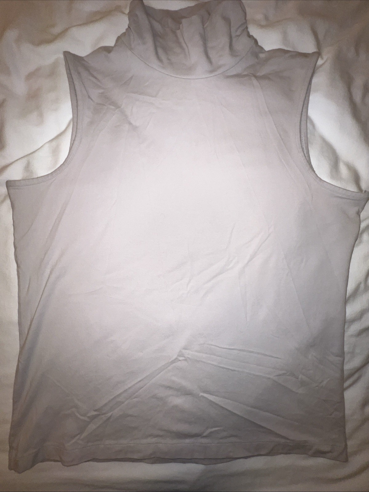 Hannah Sleeveless Mock Turtleneck Large Tan Grey Cotton Spandex Stretch