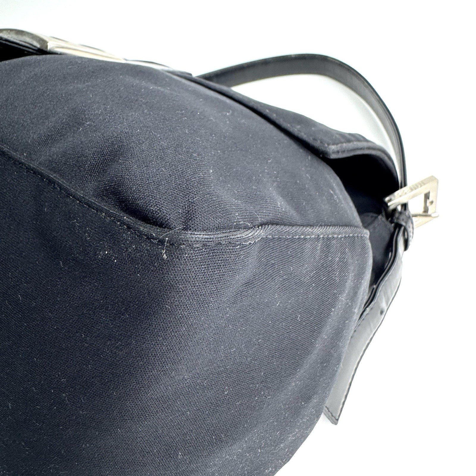 Auth Fendi Cotton Jersey Mamma Baguette FF Logo One Shoulder Bag Black Y2K