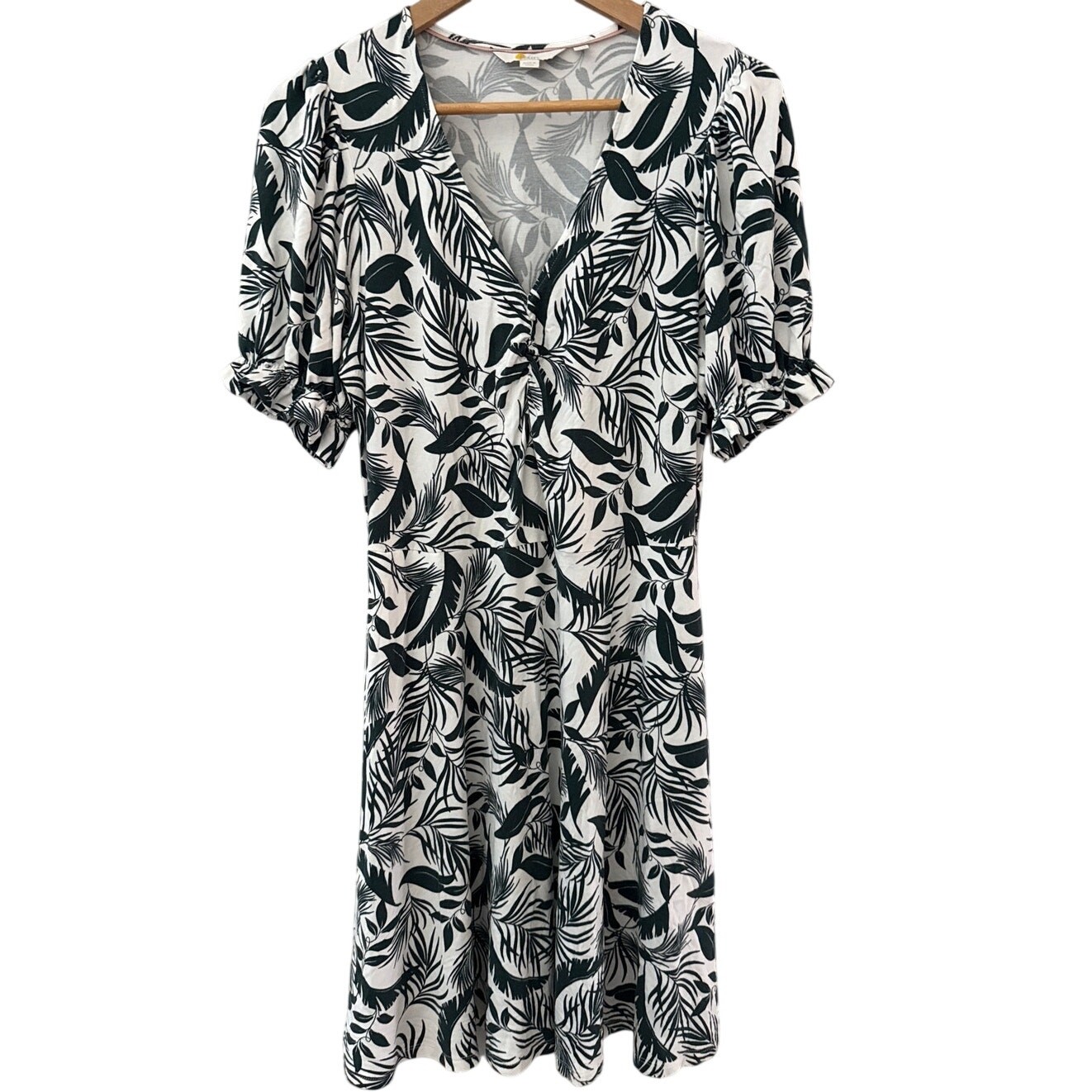 Boden Midnight Garden Tropic Foliage Midi Dress Pockets Green & White Size 10R