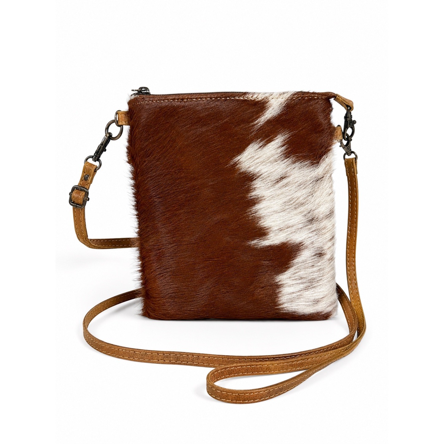 Myra Bag Brown White Cowhide Leather Crossbody Small Messenger Bag Western Boho