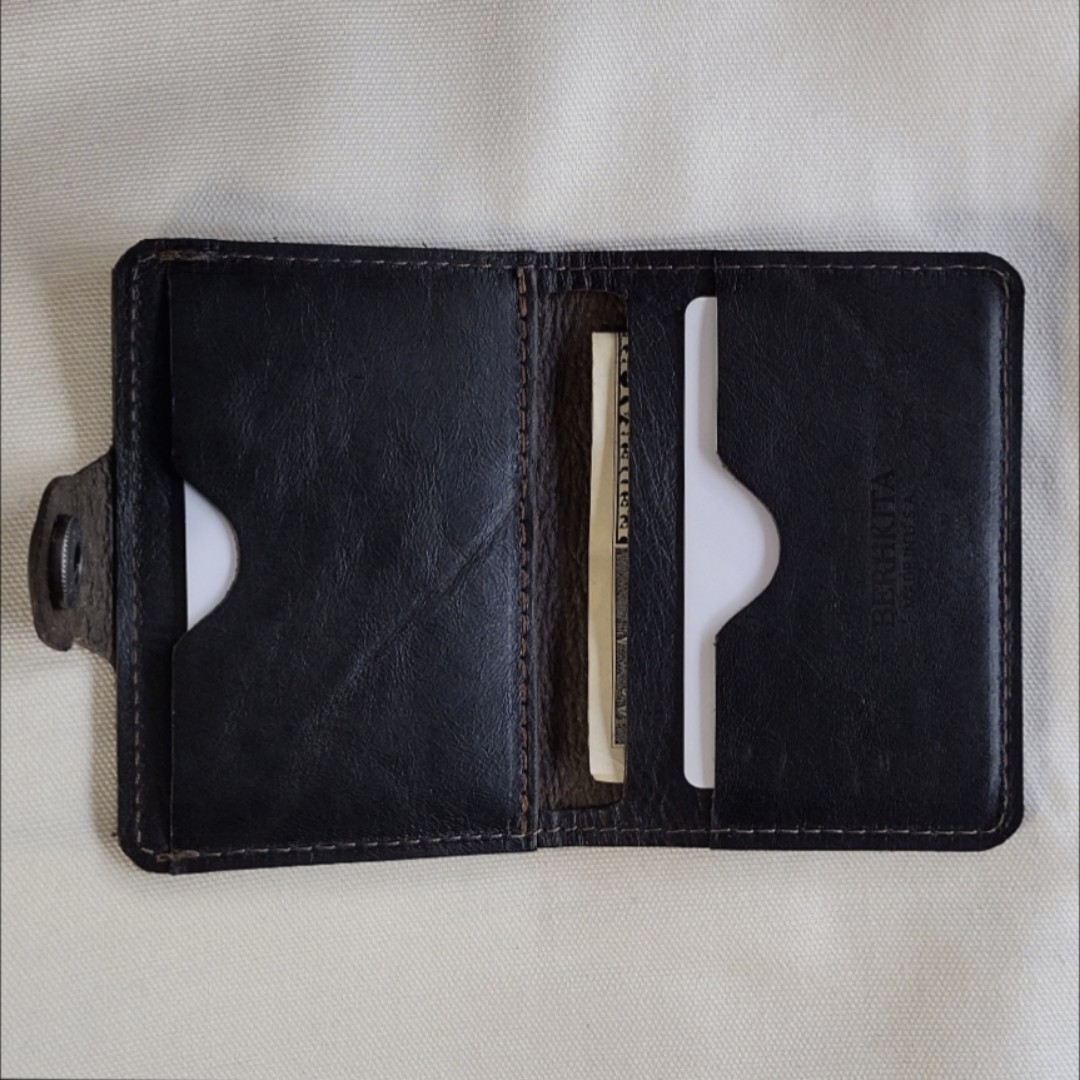 handmade real leather card holder snap button wallet black horween horsehide