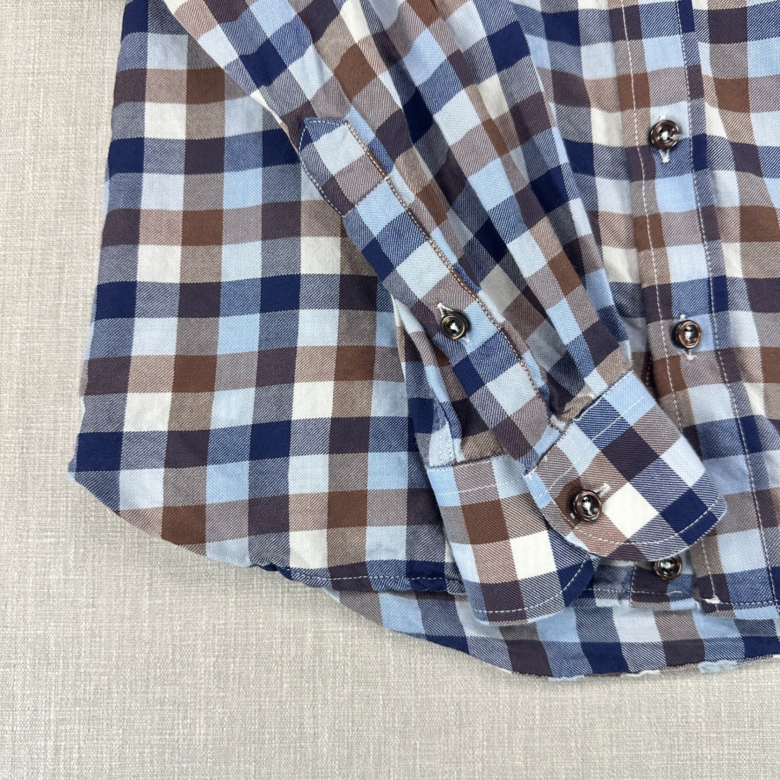 Haspel New Orleans Button Down Shirt Mens Small Blue Brown Gingham Plaid Cotton