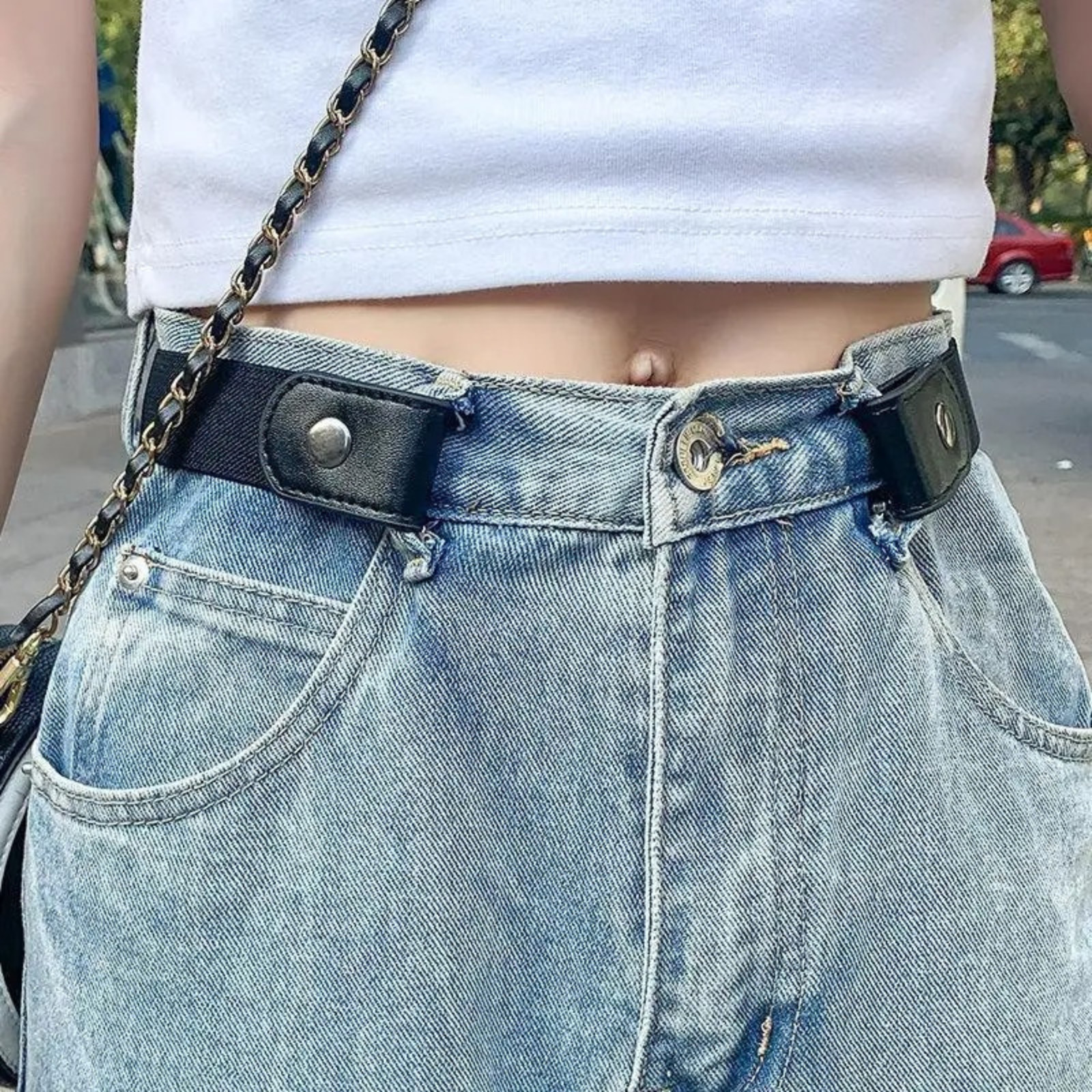 Buckle Free Elastic Stretch Belt Adjustable Invisible Waist Belt for Men Women