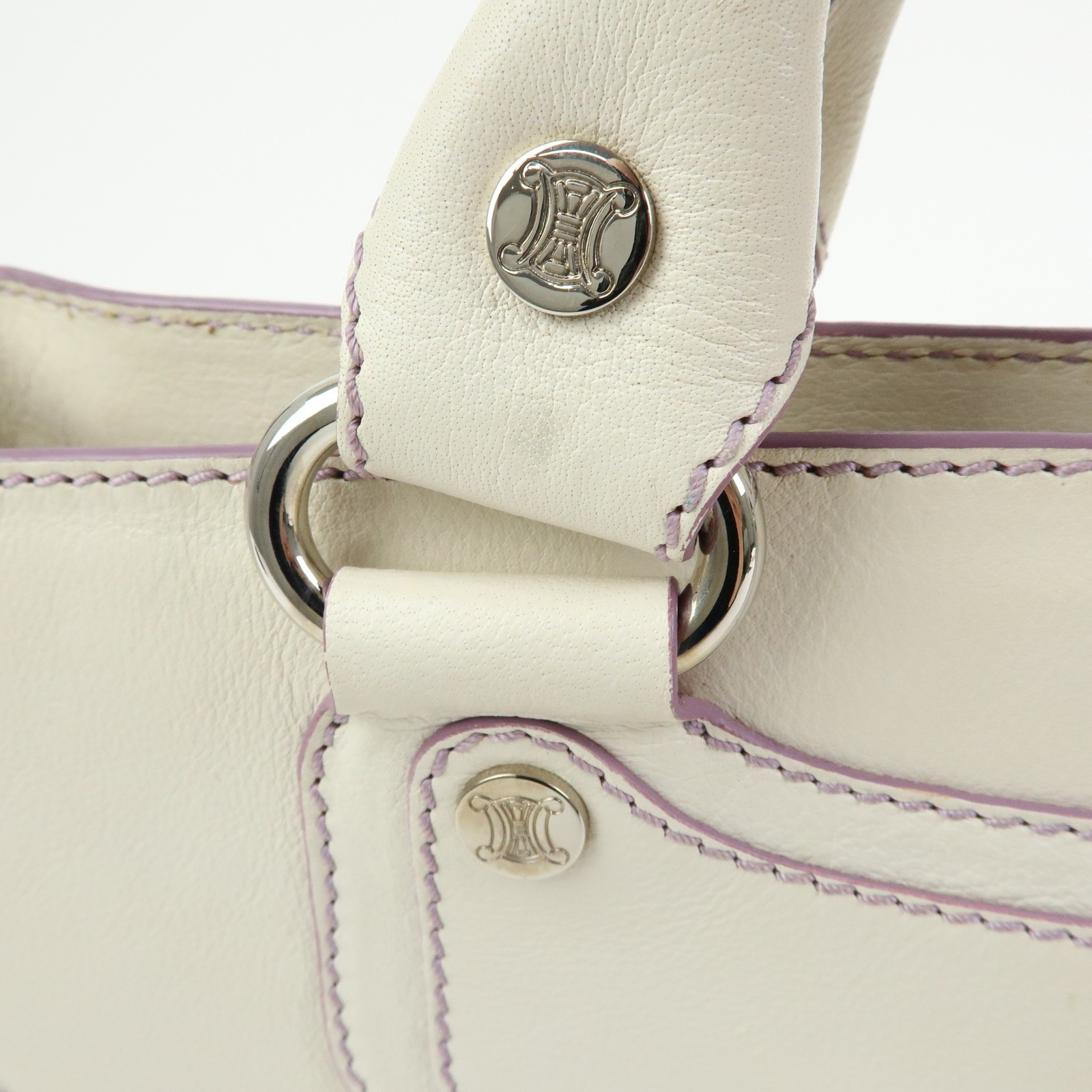 CELINE Macadam Leather Boogie Bag Hand Bag Tote Bag White Purple Auth Used F/S