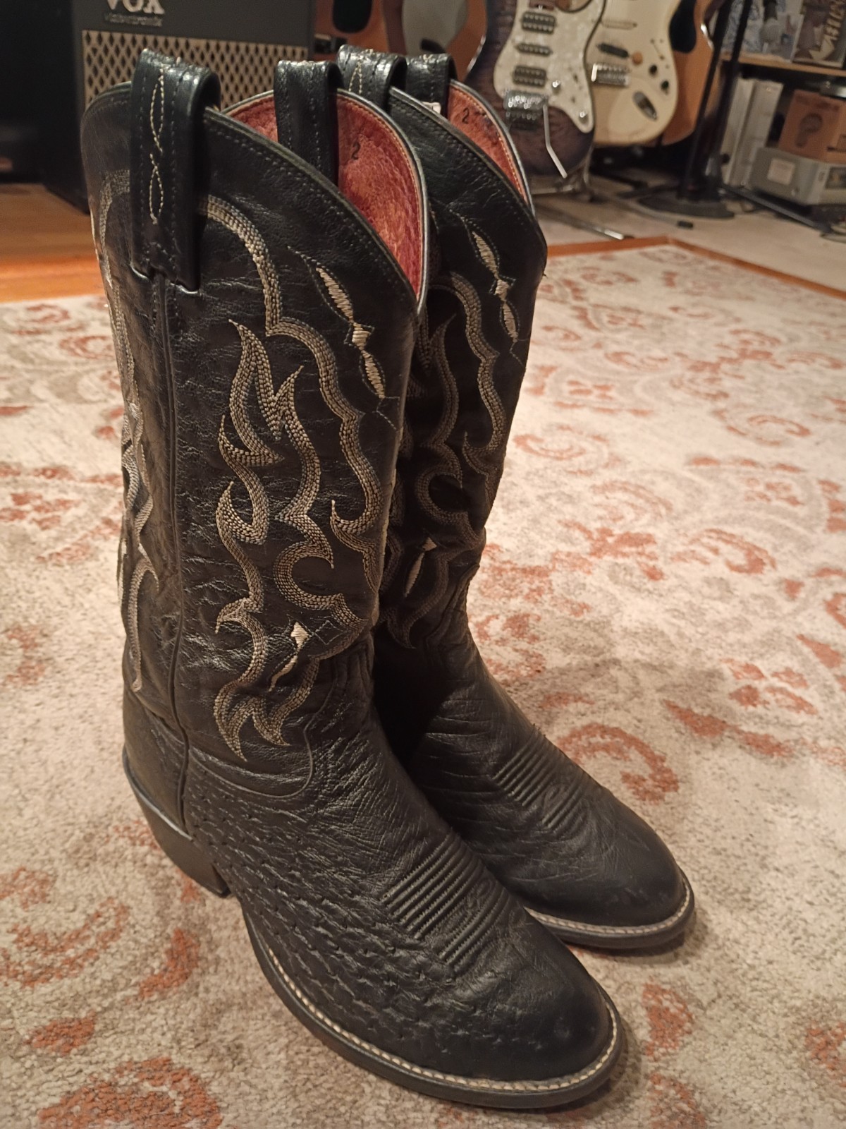 TONY LAMA BONHAM BLACK SMOOTH OSTRICH & LEATHER COWBOY BOOTS #CT871 MEN’S 7D
