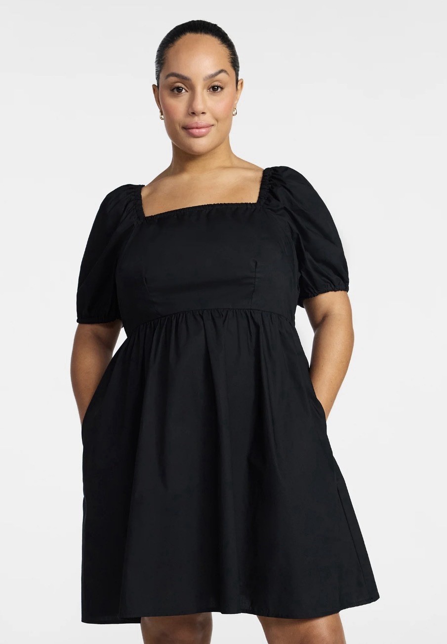 Women’s Little Black Dress Tie Back Mini Puff Sleeves, size XXXL 20 Formal Bow
