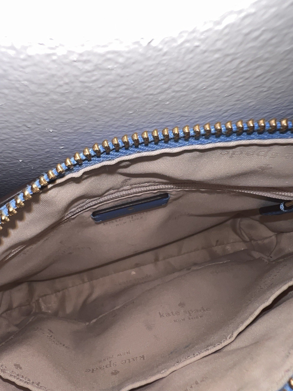 Kate Spade New York Blue Pebbled Small Crossbody Zip Bag Gold Hardware Strap