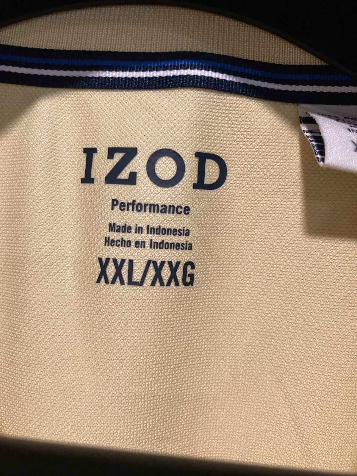 Izod Performance Mens XXL Yellow Short Sleeve Navy Trim Golf Polo Shirt MINT
