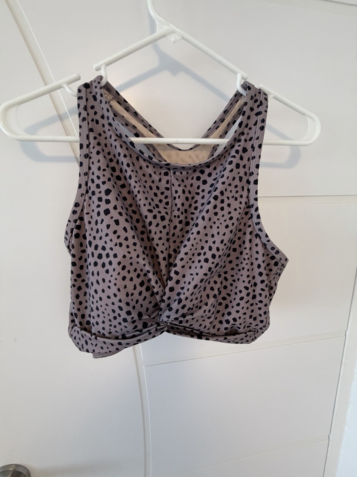 Kona Sol L Swim Crop Top Wireless Padded Black Dot Lavender High Neck Twist