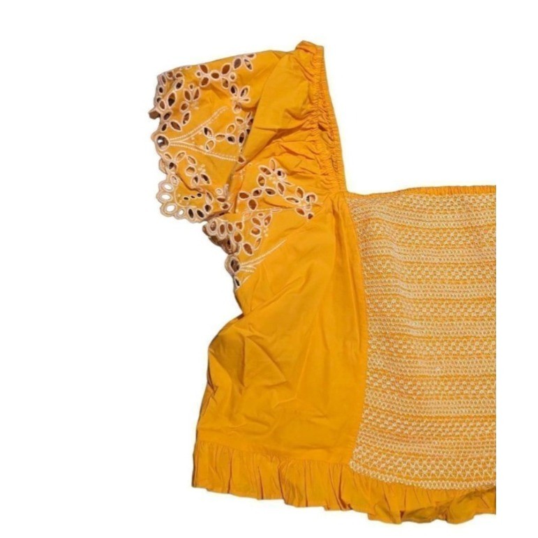 Tanya Taylor Austin Top Marigold Yellow Eyelet Flutter Sleeve Smock Plus Size 22