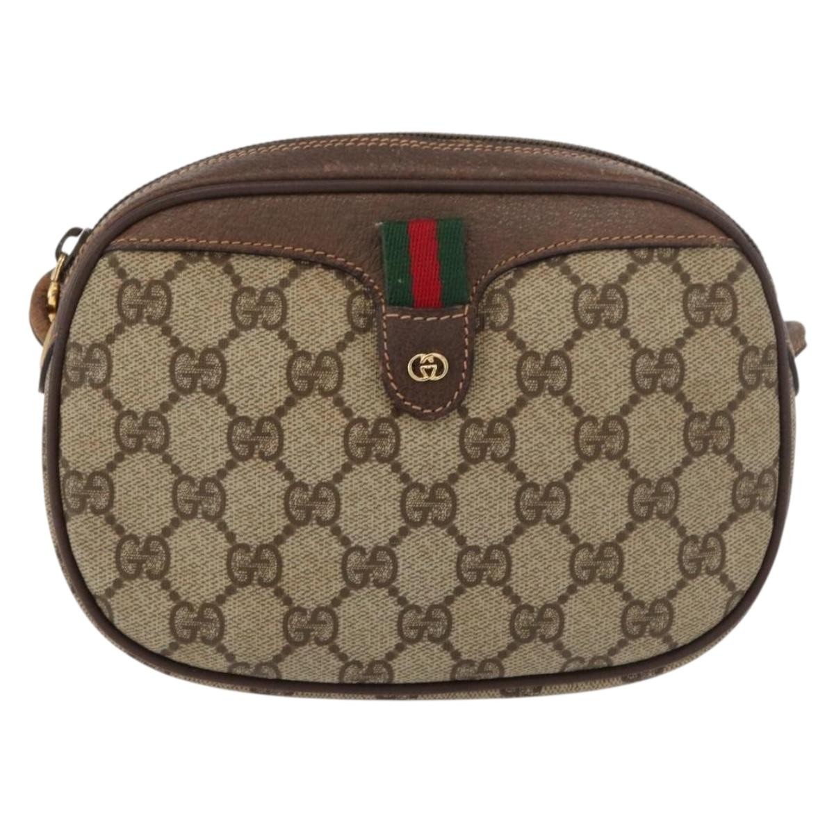 GUCCI GG Supreme Web Sherry Line Bag PVC Beige Gold 007 58 6112 Auth 176401