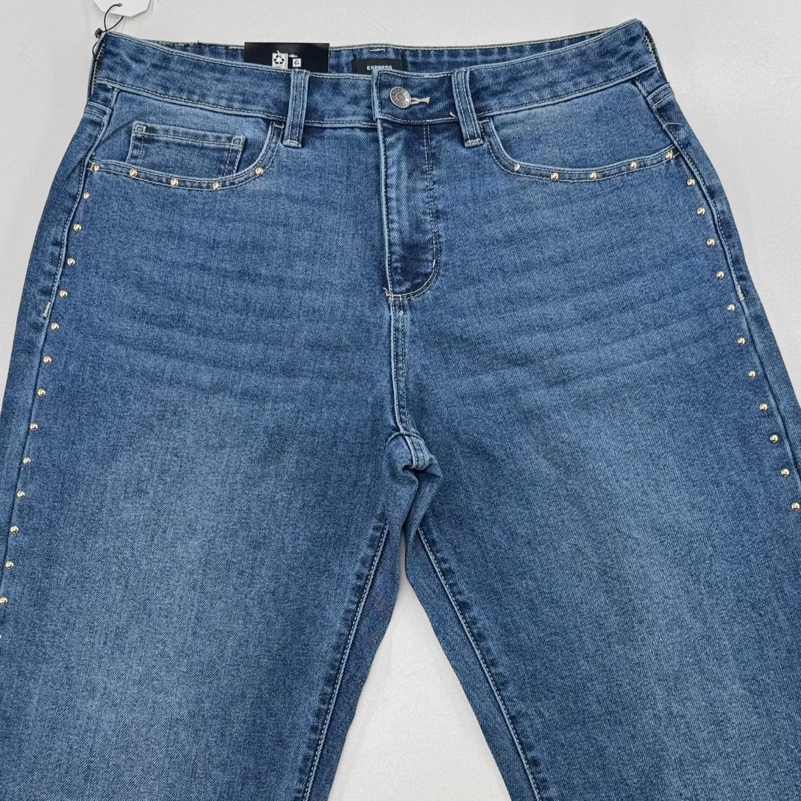 NEW Express Embellished Jeans WOMENS Blue Medium Wash Studs SIZE 6 INSEAM 30″