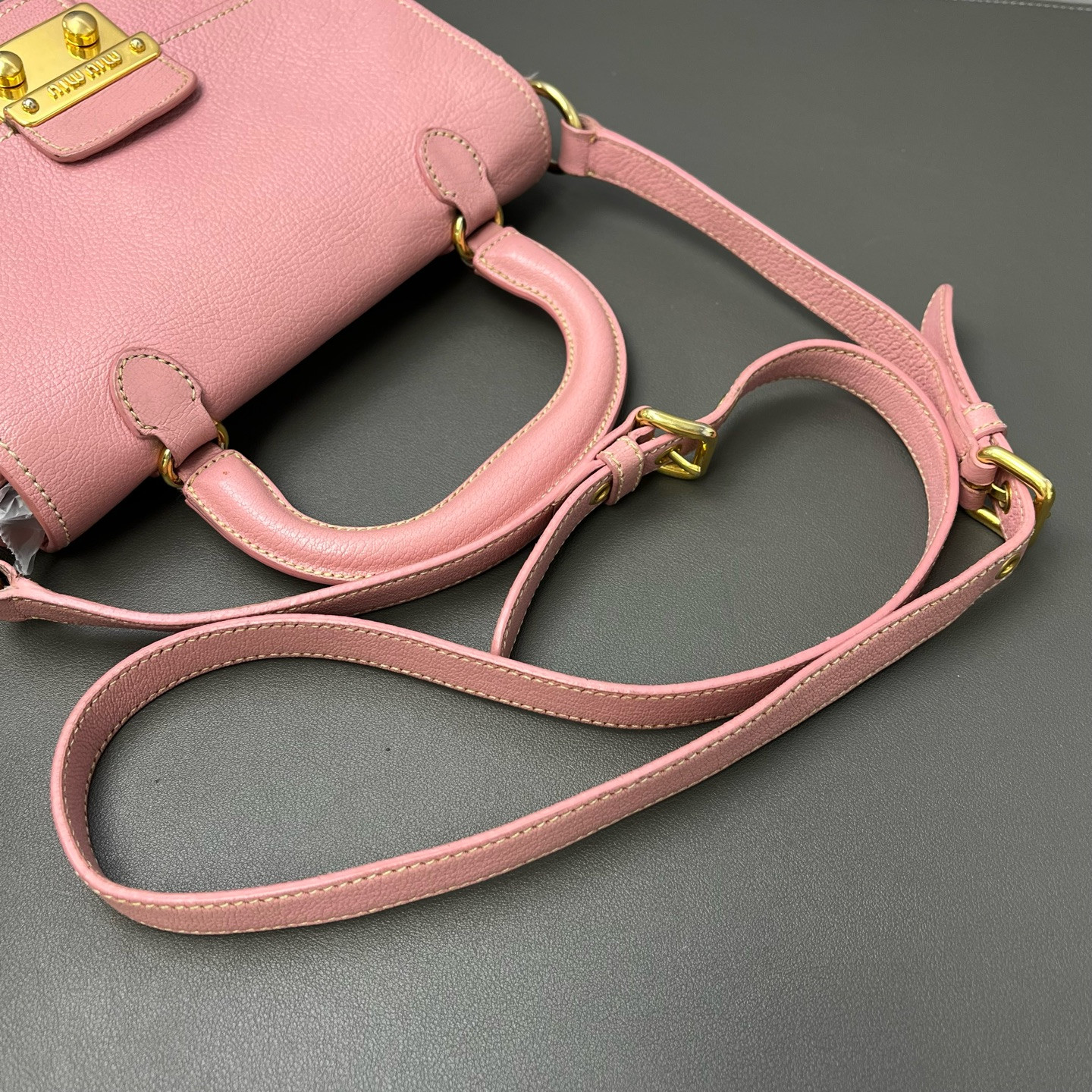 Authentic Miu Miu Top Handle Messenger Bag Pebbled Leather Messenger Bag Pink