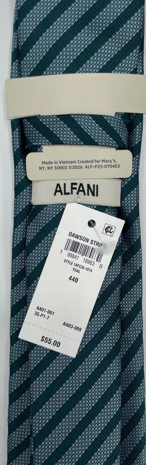 ALFANI Men’s 100% Polyester Tie ~ Teal ~ Dawson Stripe ~ NEW MSRP: $55.00