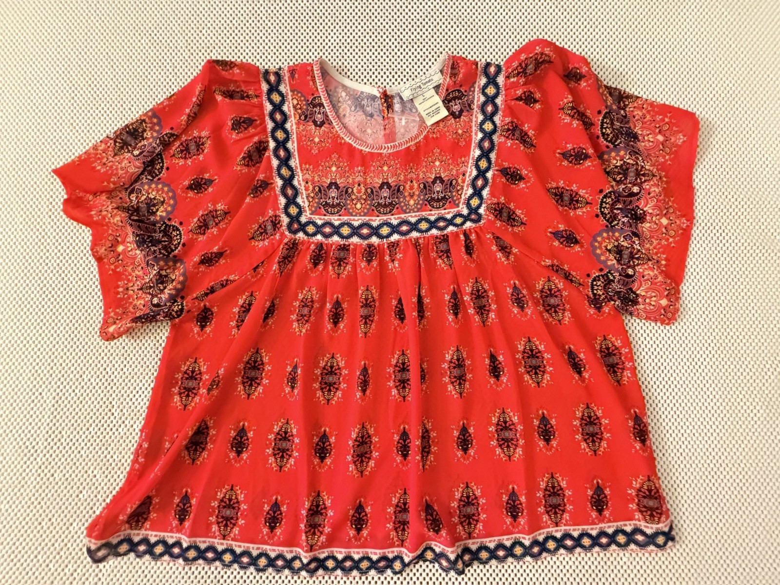 Flying Tomato Boho Blouse Size L Red Kimono Boho Babydoll Peasant Festival Top