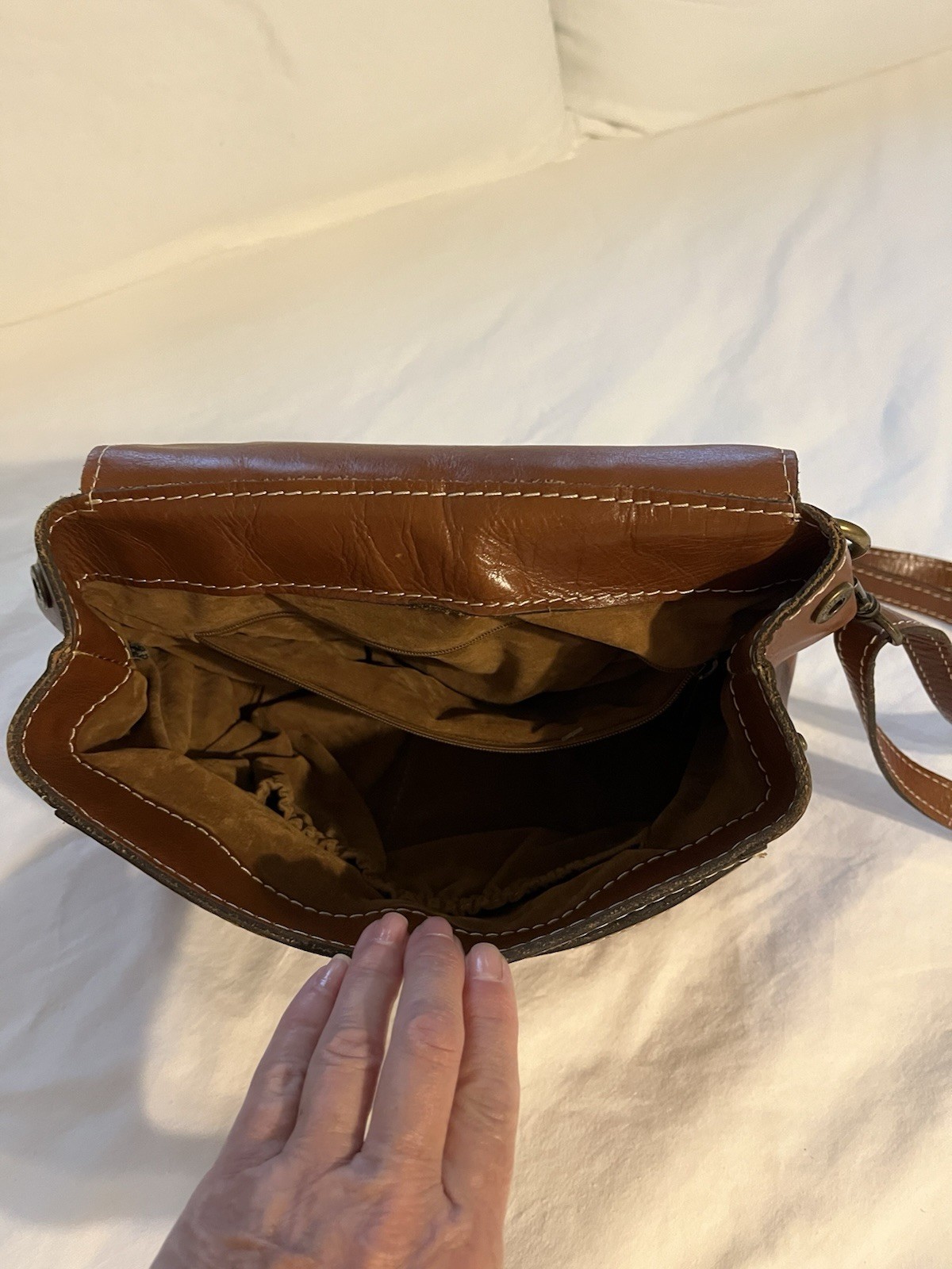Patricia Nash Brown Shoulder Bag Flap Magnetic Closure Zip Pocket Gold Hardware