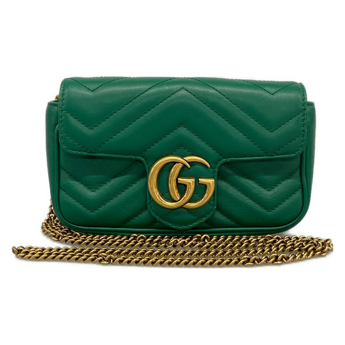 GUCCI GG Marmont Quilted Leather Super Mini Bag 476433 Green Leather