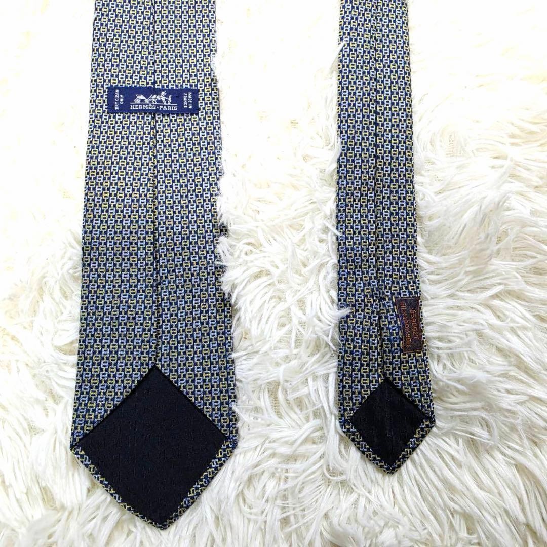 Classic HERMES Tie Navy H Pattern Logo Silk 8cm Blade