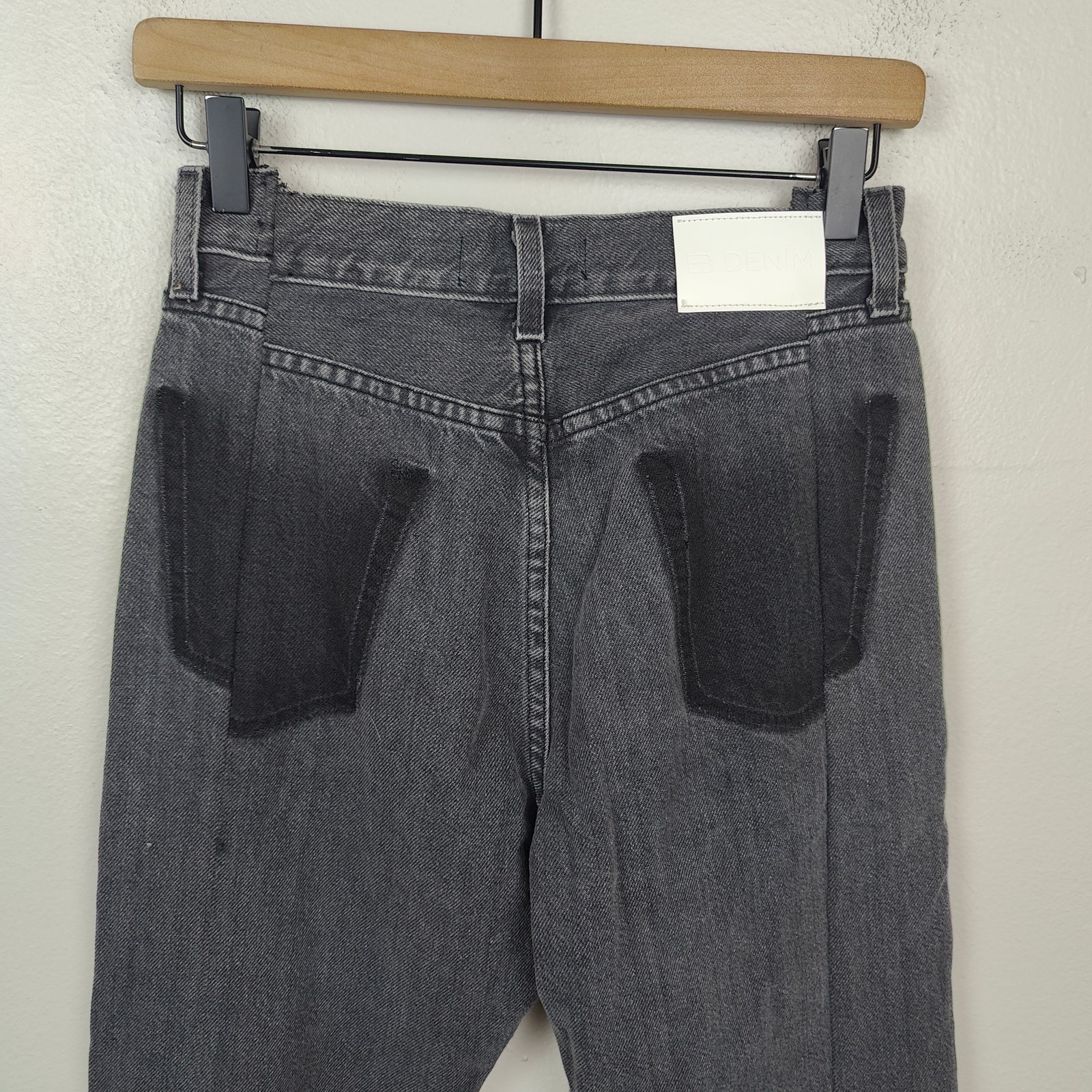 EB Denim Jeans Womens 25 Charcoal Wash Straight Leg Pieced Split Hem Patchwork