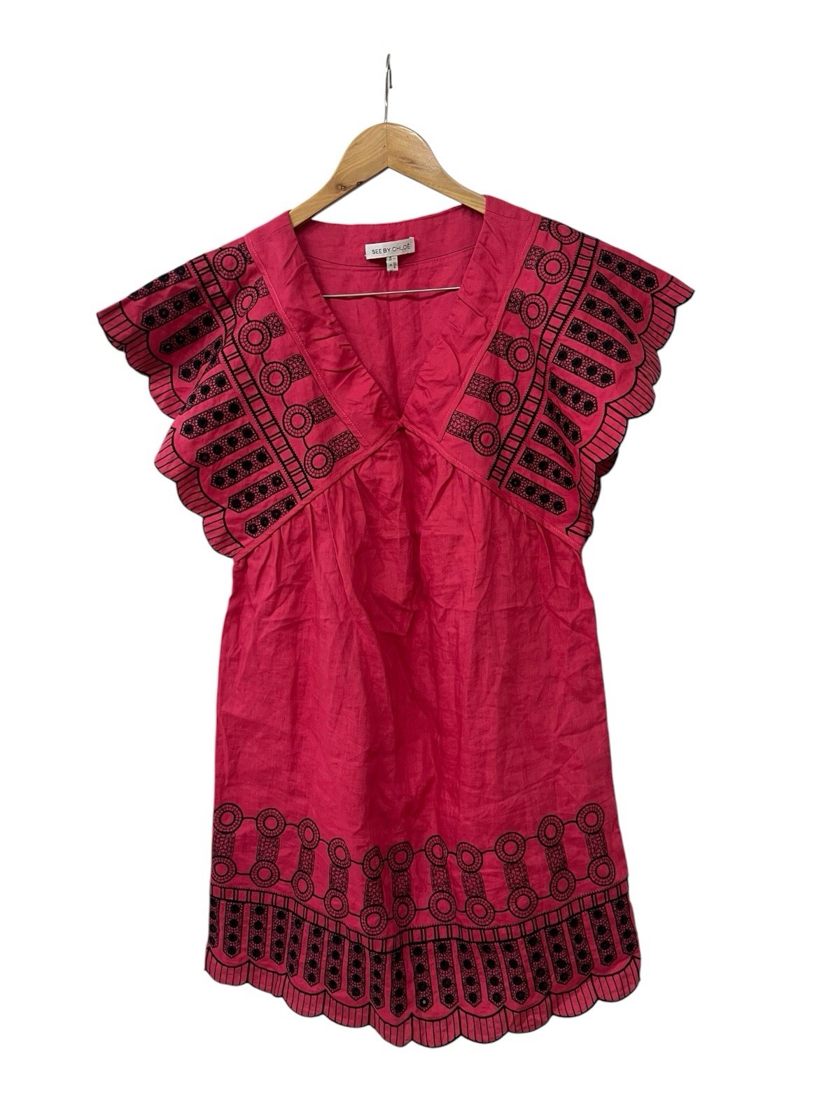 See By Chloe Pink Linen Embroidered Dress US 6
