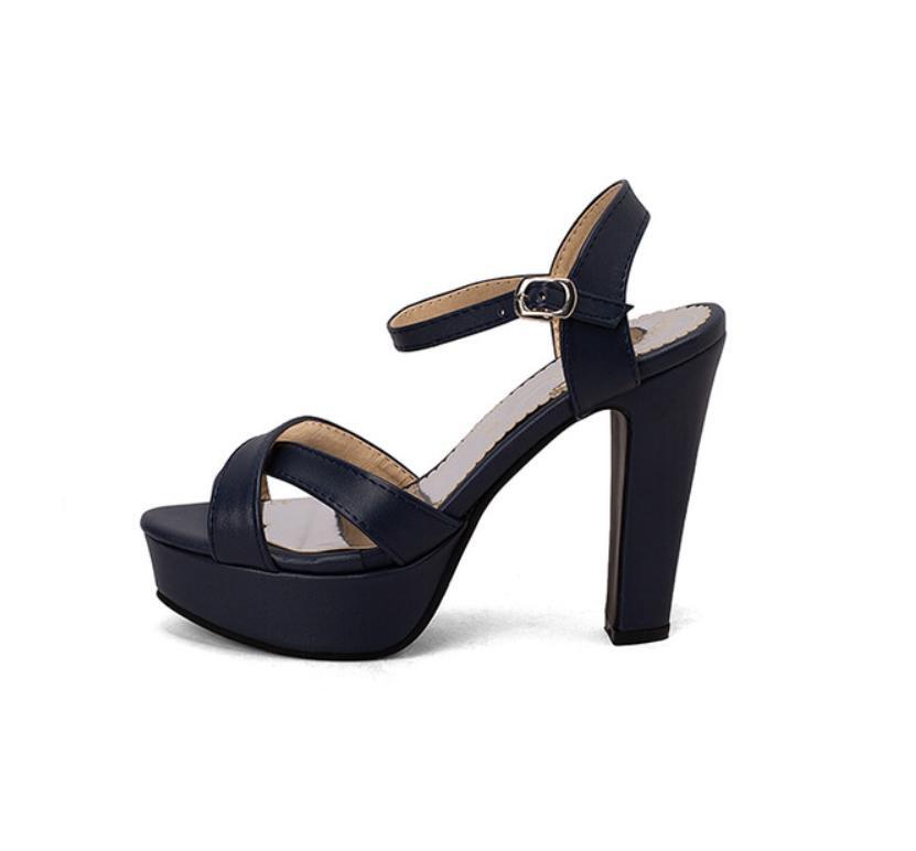 New Womens Lady Platform Peep Toe Sandals Shoes Chunky High Heel Buckle 46/47/48