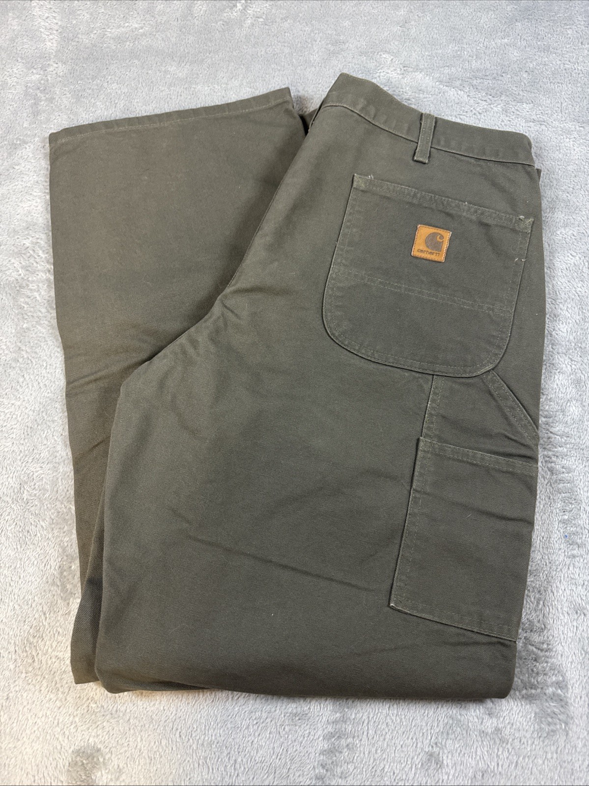 Carhartt Pants Mens 36×32 Original Fit B11 Olive Green Washed Duck Work Dungaree