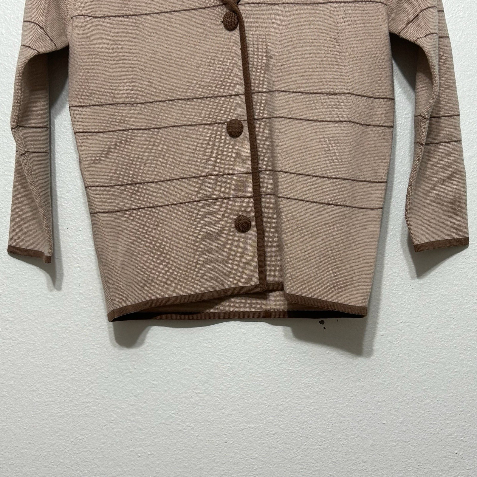 Fully Fashioned Tan & Brown 100% Wool Button Up Cardigan Womens Size 10