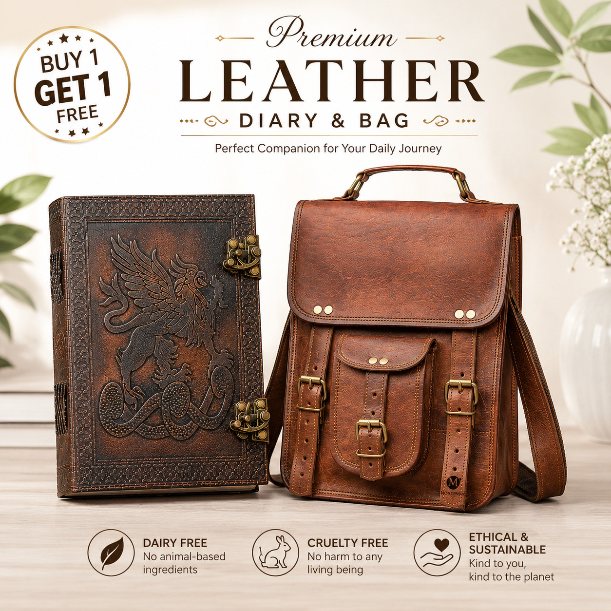 Leather Messenger Satchel Bag9x11Brown Crossbody Tablet Bag for Men +FreeJournal