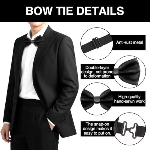 4PCS Black Bowties Men Kit, Pre-tied Corbatines para Hombres Elegantes, Bowtie