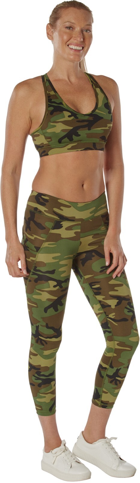 Womens Camo Performance Workout Bra & Leggings Set Stretchable Running Gym Gear