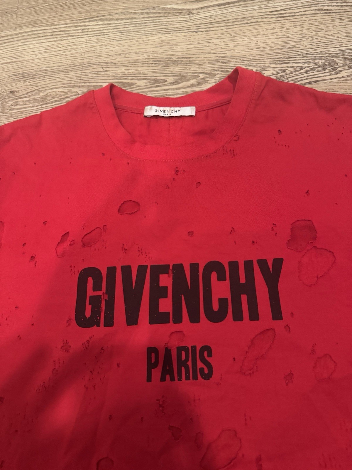 Givenchy Paris Red Distressed Colombian Fit Men’s T-Shirt – Size L